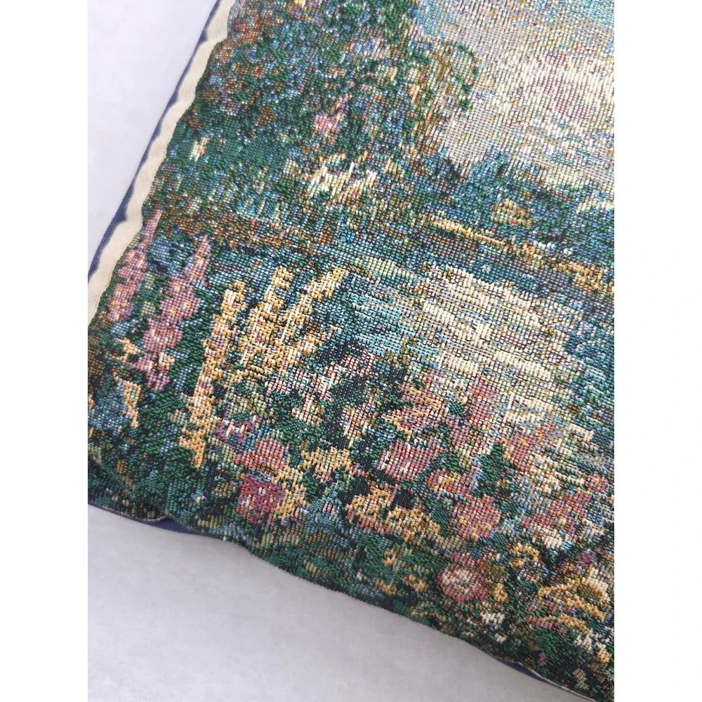Vintage Tapestry Throw Pillow Impressionist Scene Floral Home Water Clouds 11x17